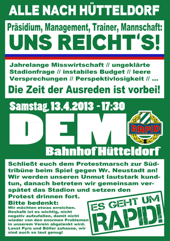 Ankündigungsflyer der Rapid-Fans