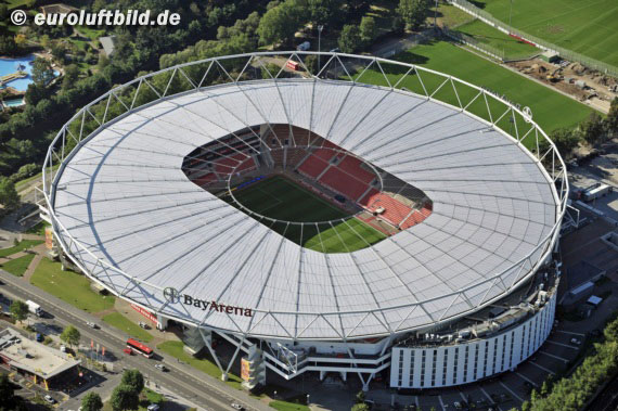 Die Leverkusener BayArena<br />    <button type=