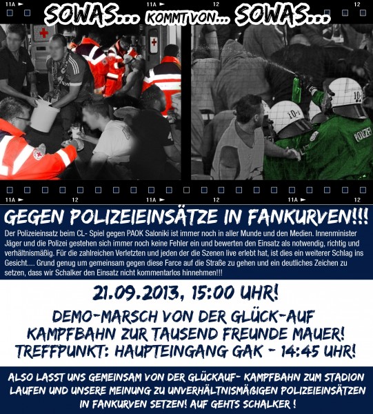 Der Ankündigungsflyer der Schalker Fanorganisationen.<br />    <button type=