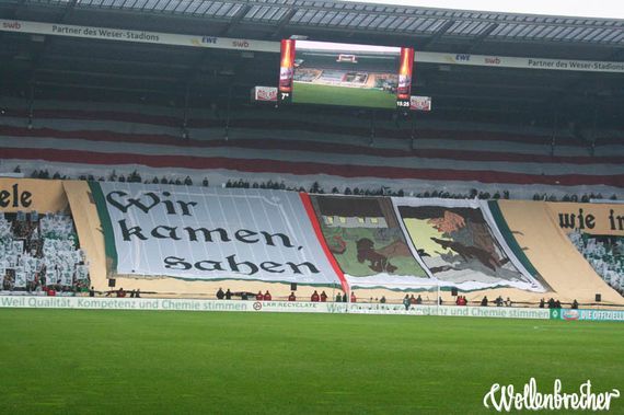 Choreografie der Werder-Fans beim 100. Nordderby.<br />    <button type=