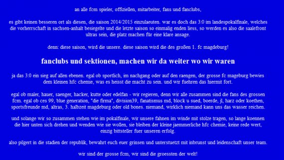 Screenshot der Saalefront Homepage.<br />    <button type=