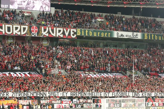 Spruchband der Ultras Leverkusen beim gestrigen Spiel gegen Werder<br />    <button type=