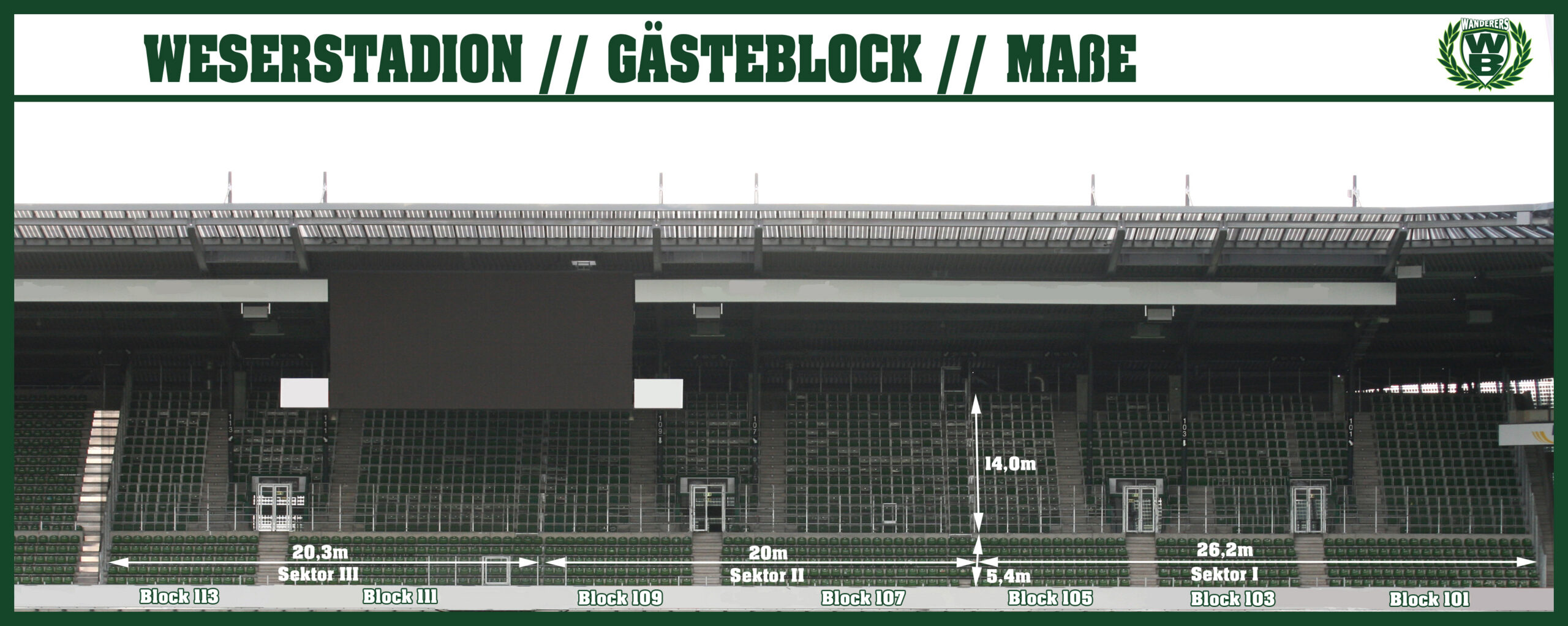 Die Maße des neuen Gästeblocks in Bremen.<br />    <button type=