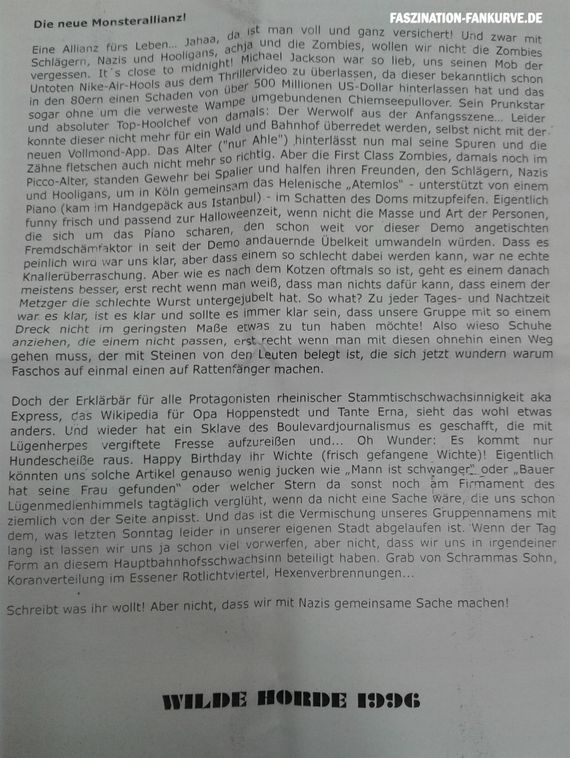 Text der Wilden Horde zu der HoGeSa Thematik. Teil II. Text: Wilde Horde<br />    <button type=