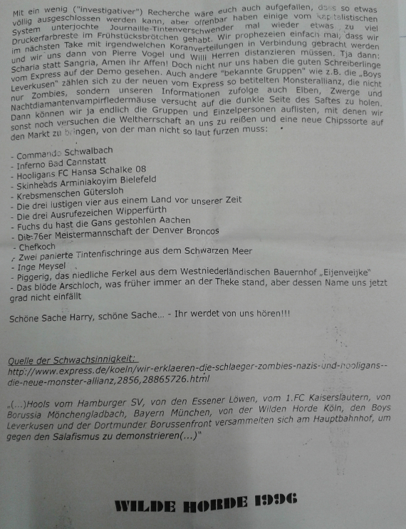 Text der Wilden Horde zu der HoGeSa Thematik. Teil III. Text: Wilde Horde<br />    <button type=
