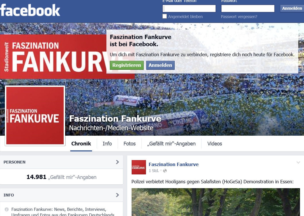 Die Facebook-Seite von Faszination Fankurve: Immer auf dem Laufenden