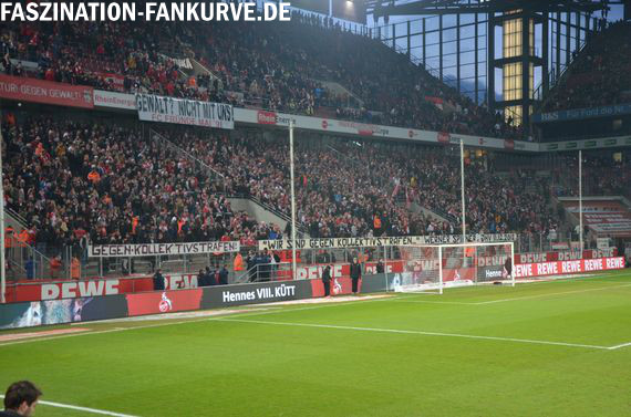 Ein Spruchband mit dem Zitat von Spinner hing beim Heimspiel gegen Hannover vor der Südkurve<br />    <button type=