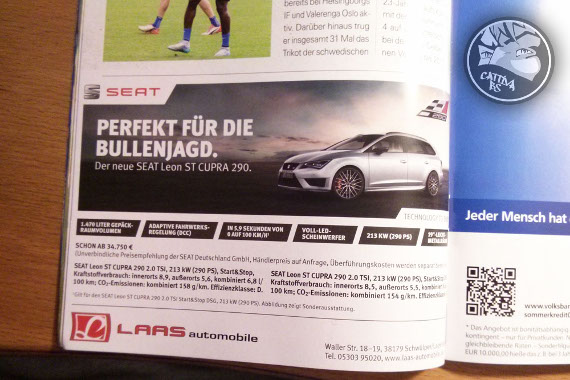 Die Anzeige im Stadionheft der Eintracht<br />    <button type=