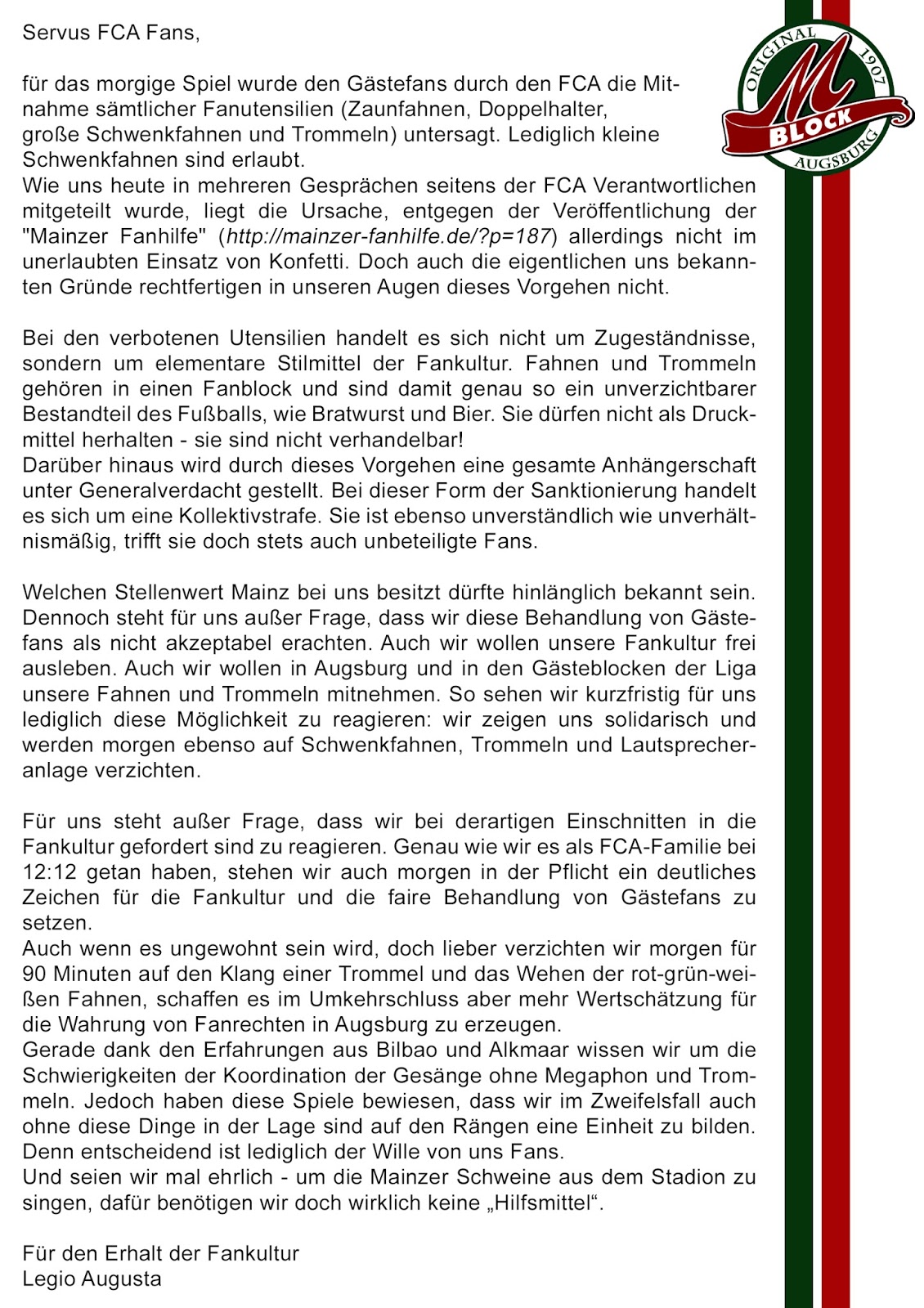 Die Stellungnahme der Legio Augusta<br />    <button type=