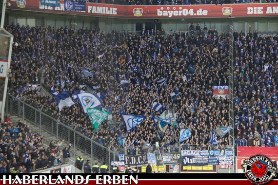 Die Schalke Fans in der BayArena<br />    <button type=