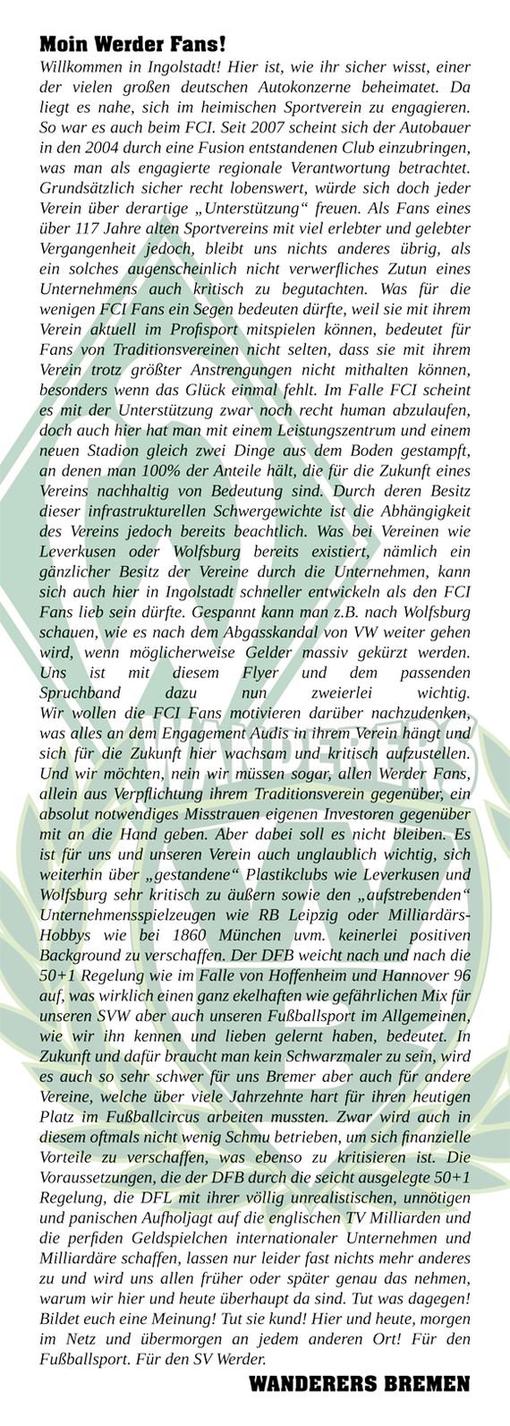 Diesen Flyer verteilten die Wanderers<br />    <button type=
