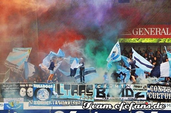 Die Pyroshow der CFC-Fans.<br />    <button type=