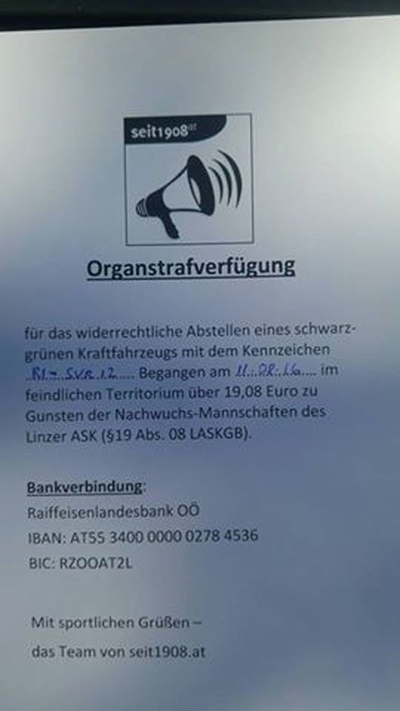 Das Knöllchen im Wortlaut. Bild: Seit1908.at