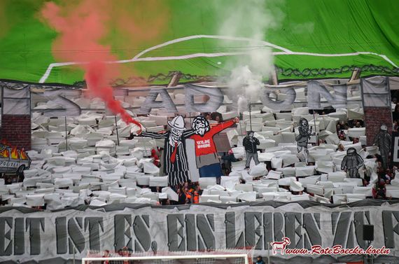 Die Logos der Wilde Horde zündeten Pyrotechnik. Bild: RoteBoecke.de
