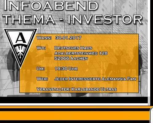 Die Fans von Alemannia Aachen veranstalten eine Informationsveranstaltung zum Thema Investoren Bild: karlsbande.de/