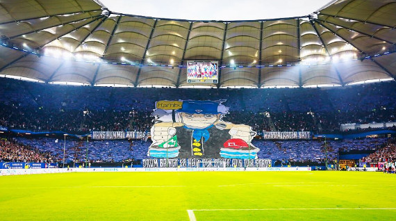 Choreografie beim heutigen Nordderby auf der Nordtribüne Hamburg. Bild: hsv-sc.de