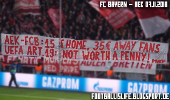 Aktive FC Bayern-Fans kritisierten die Preispolitik von AEK Athen öffentlich.<br />Bild: footballislife.blogsport.de”><figcaption>Aktive FC Bayern-Fans kritisierten die Preispolitik von AEK Athen öffentlich.<br />Bild: footballislife.blogsport.de</figcaption></figure>
                </div>
                
                <!-- YouTube (Meta-Feld) -->
                
            </div>
        </article>

                <script>
        (function() {
            var root = document.querySelector('.ff-single-news-gallery');
            if (!root) return;
            var slides = root.querySelectorAll('.ff-single-news-gallery-slide');
            var dots = root.querySelectorAll('.ff-single-news-gallery-dot');
            var prev = root.querySelector('.ff-single-news-gallery-prev');
            var next = root.querySelector('.ff-single-news-gallery-next');
            var n = slides.length;
            if (n < 2) return;
            var i = 0;
            function closeAllImgInfo() {
                root.querySelectorAll('.ff-fv-img-info-host.is-info-open').forEach(function(host) {
                    host.classList.remove('is-info-open');
                    var b = host.querySelector('.ff-fv-img-info-btn');
                    var p = host.querySelector('.ff-fv-img-info-panel');
                    if (b) b.setAttribute('aria-expanded', 'false');
                    if (p) p.setAttribute('aria-hidden', 'true');
                });
            }
            function show(idx) {
                closeAllImgInfo();
                i = ((idx % n) + n) % n;
                for (var s = 0; s < n; s++) {
                    if (s === i) slides[s].removeAttribute('hidden'); else slides[s].setAttribute('hidden', '');
                }
                for (var s = 0; s < dots.length; s++) {
                    dots[s].classList.toggle('is-active', s === i);
                    dots[s].setAttribute('aria-selected', s === i ? 'true' : 'false');
                }
            }
            if (prev) prev.addEventListener('click', function() { show(i - 1); });
            if (next) next.addEventListener('click', function() { show(i + 1); });
            for (var d = 0; d < dots.length; d++) {
                (function(di) { dots[di].addEventListener('click', function() { show(di); }); })(d);
            }
        })();
        </script>
        
        <!-- Kommentare -->
                <section class=
